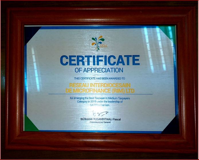 Certificate of Appreciation by RRA